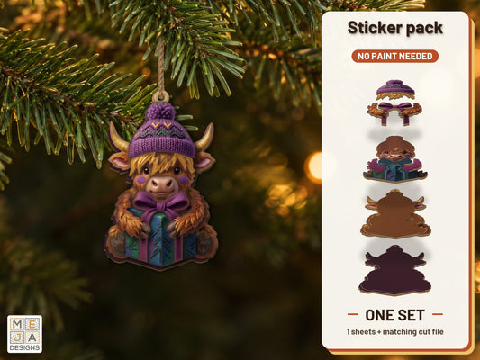 Highland Cow Gift Ornament sticker pack: the printed sticker pack