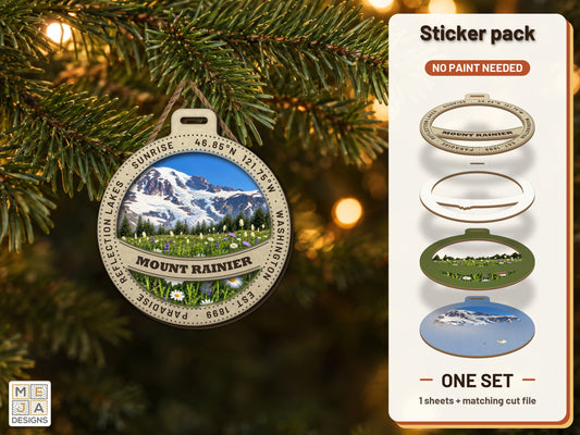 Mount Rainier National Park Ornament sticker pack: the printed sticker pack