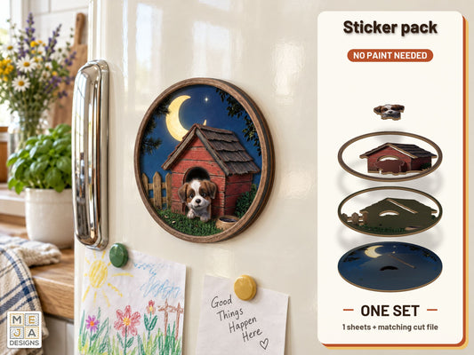 Puppy Doghouse Night Magnet sticker pack: the printed sticker pack