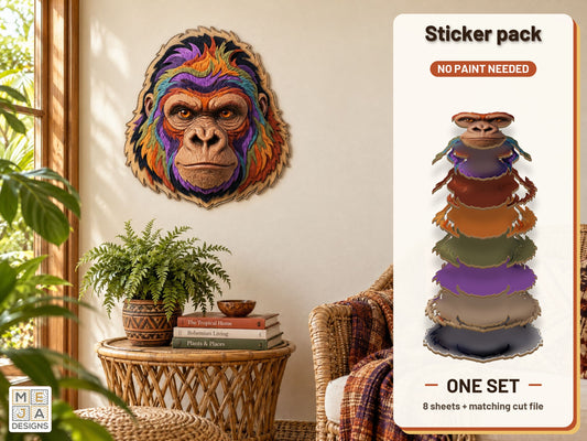 Swirl Gorilla Face Sign sticker pack: the printed sticker pack