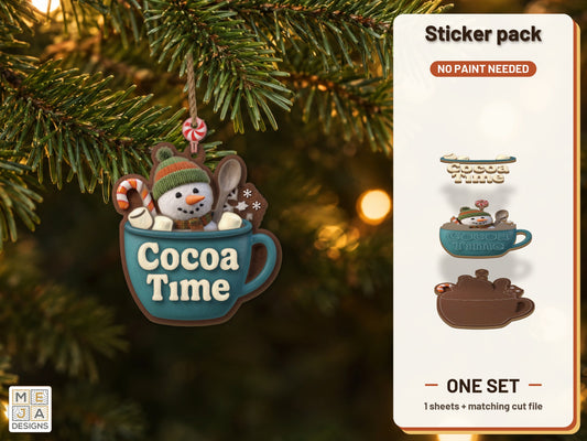 Snowman Cocoa Mug Ornament sticker pack: the printed sticker pack