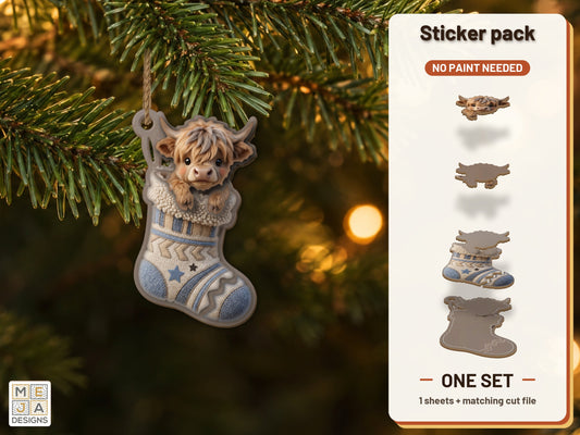 Highland Calf Stocking Ornament sticker pack: the printed sticker pack