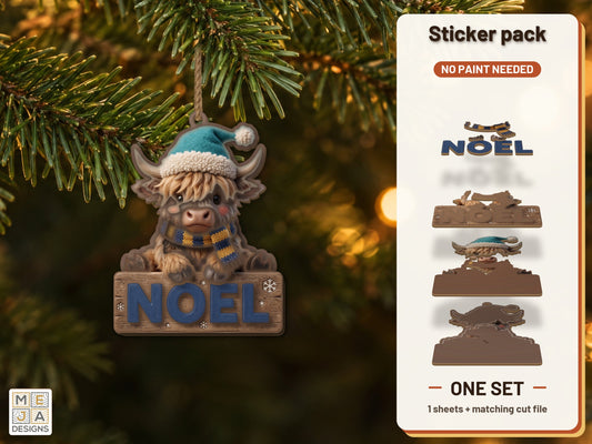 Highland Cow Noel Ornament sticker pack: the printed sticker pack