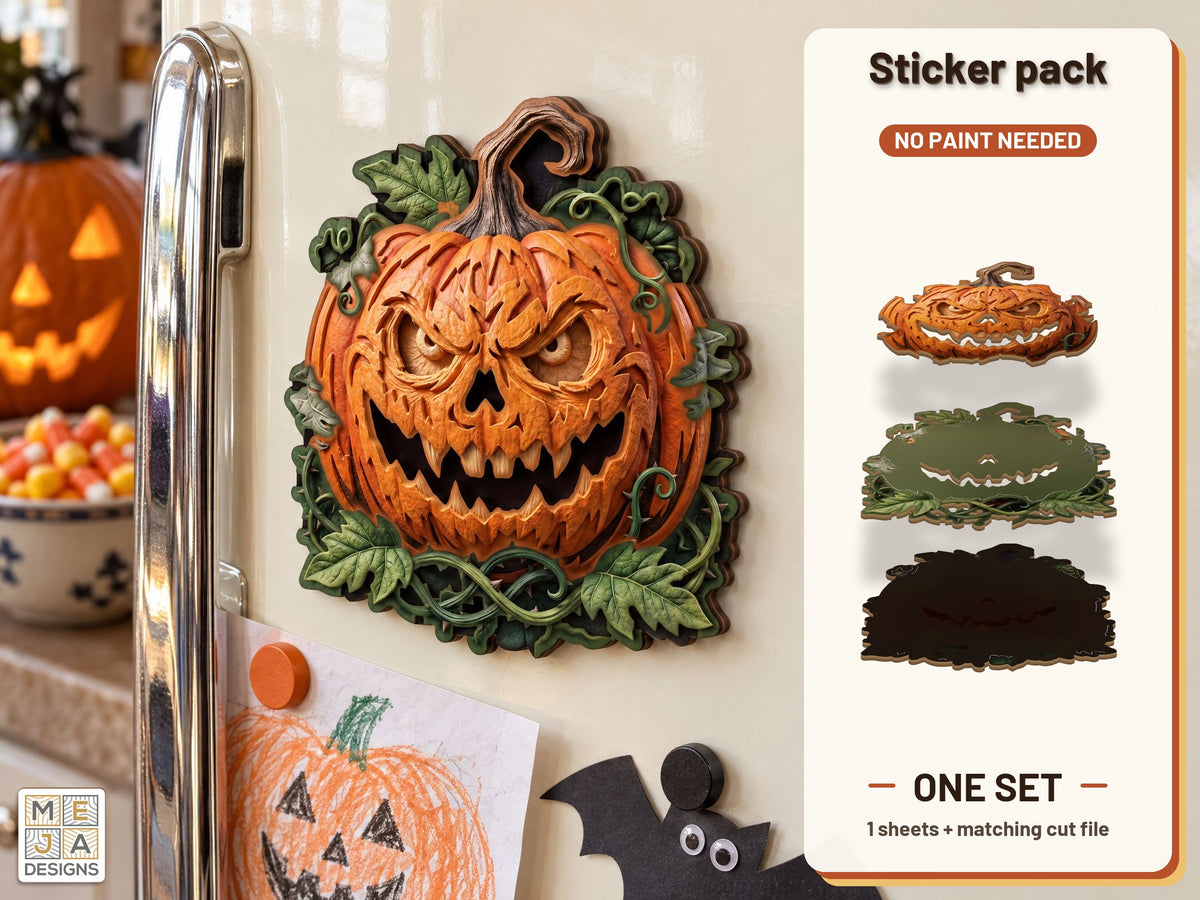 Vine Wreath Jack-O'-Lantern Magnet sticker pack: the printed sticker pack