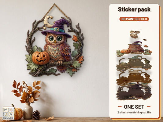 Witch Hat Owl Sign sticker pack: the printed sticker pack