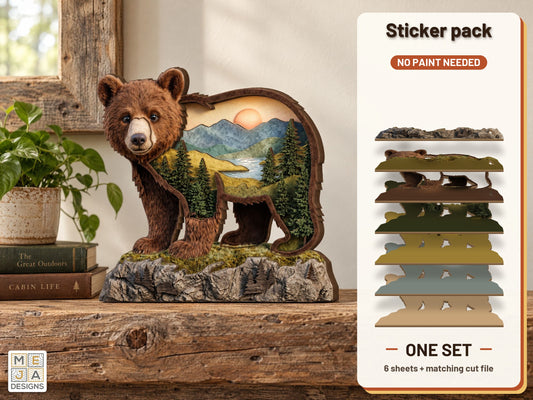 Bear Cub Mountain Sitter sticker pack: the printed sticker pack