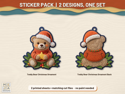 Two-Sided Teddy Bear Christmas Ornament sticker pack: the printed sticker pack