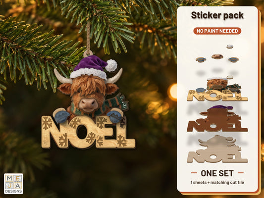 Highland Cow Noel Ornament sticker pack: the printed sticker pack