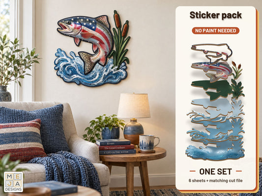 Patriotic Leaping Trout sticker pack: the printed sticker pack