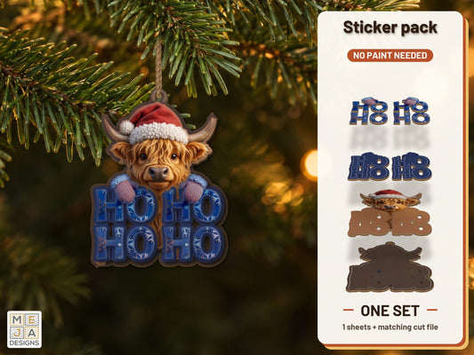 Highland Cow HO HO HO Ornament sticker pack: the printed sticker pack