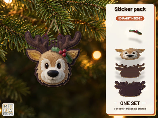 Reindeer Face Ornament sticker pack: the printed sticker pack