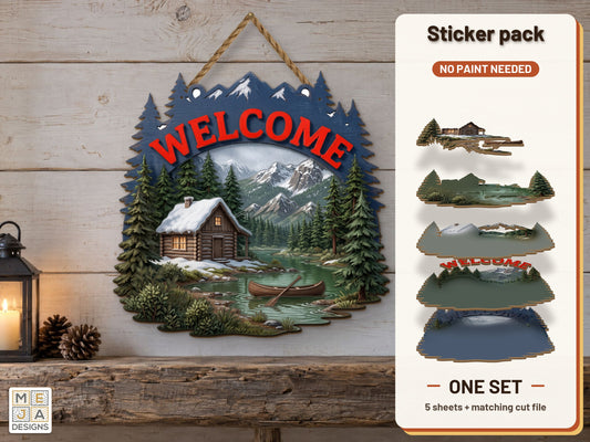 Lake Cabin Welcome Sign sticker pack: the printed sticker pack