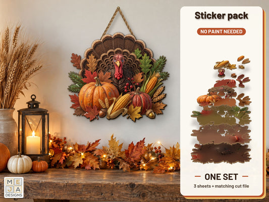 Front Facing Harvest Turkey sticker pack: the printed sticker pack