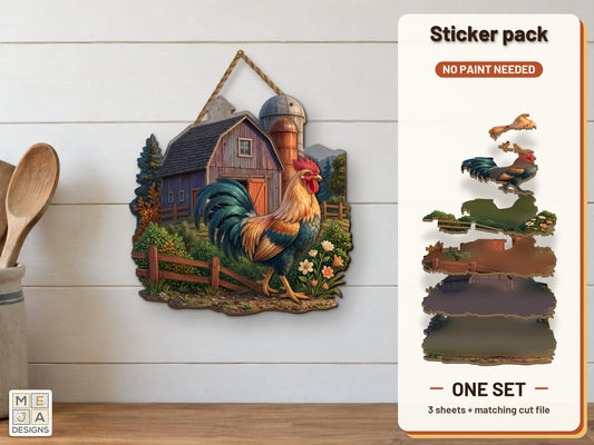 Rooster by the Barn and Silo sticker pack: the printed sticker pack