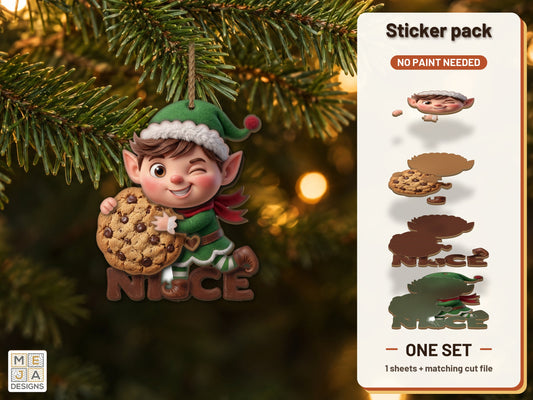 Nice Elf Cookie Ornament sticker pack: the printed sticker pack
