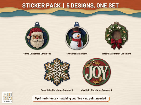 Vintage Bauble Christmas Ornament Set sticker pack: the printed sticker pack
