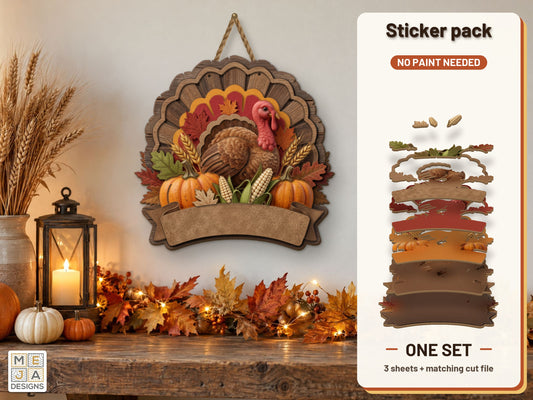 Thanksgiving Turkey Ribbon Sign sticker pack: the printed sticker pack