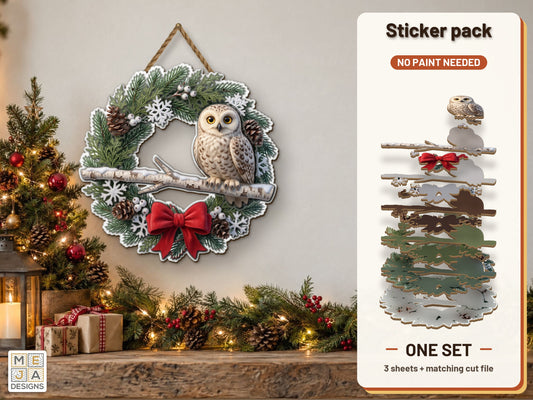 Snowy Owl Winter Wreath sticker pack: the printed sticker pack