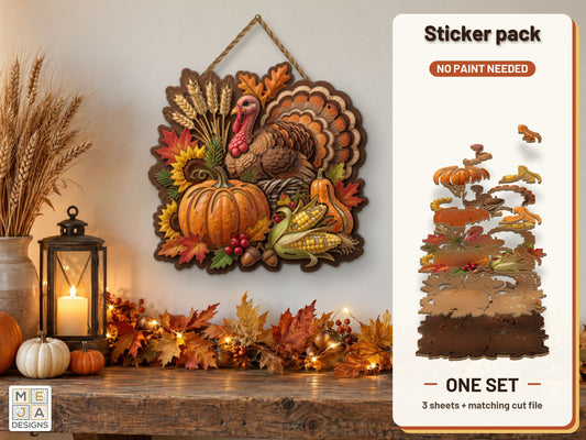 Harvest Turkey and Wheat Sheaf sticker pack: the printed sticker pack