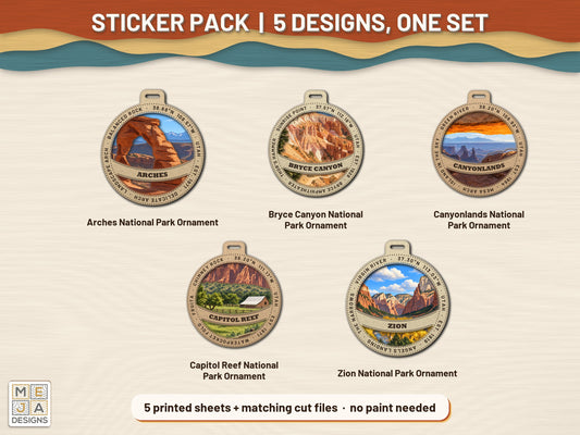 Utah's Mighty 5 National Park Ornament Set sticker pack: the printed sticker pack