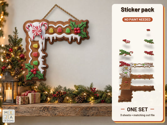 Gingerbread Christmas Door Corner sticker pack: the printed sticker pack