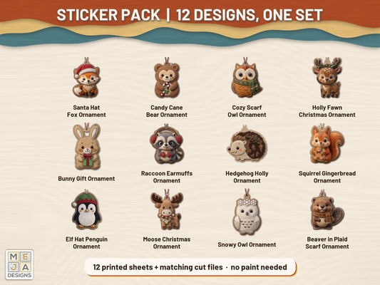 Baby Woodland Animal Christmas Ornament Set sticker pack: the printed sticker pack