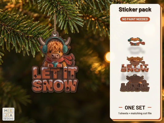 Highland Cow Let It Snow Ornament sticker pack: the printed sticker pack