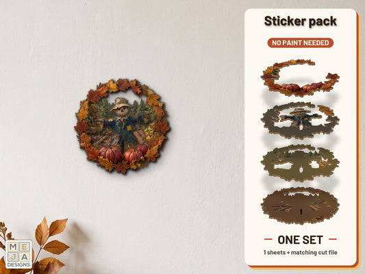 Autumn Scarecrow Leaf Wreath sticker pack: the printed sticker pack