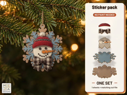 Snowman Snowflake Ornament sticker pack: the printed sticker pack