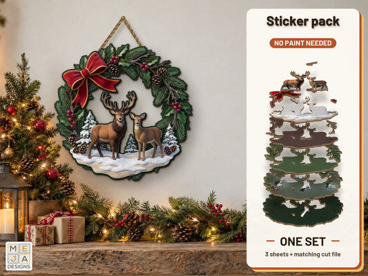 Deer Christmas Wreath Sign sticker pack: the printed sticker pack