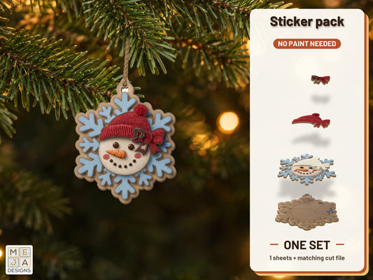 Snowman Snowflake Ornament sticker pack: the printed sticker pack