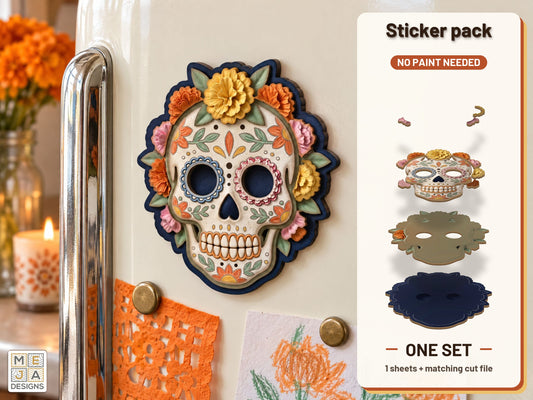 Sugar Skull Marigold Magnet sticker pack: the printed sticker pack