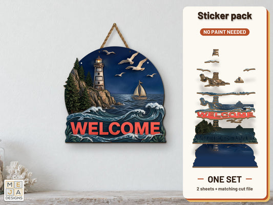 Lighthouse Welcome Sign sticker pack: the printed sticker pack