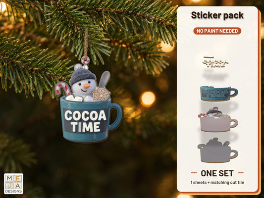 Cocoa Time Snowman Ornament sticker pack: the printed sticker pack