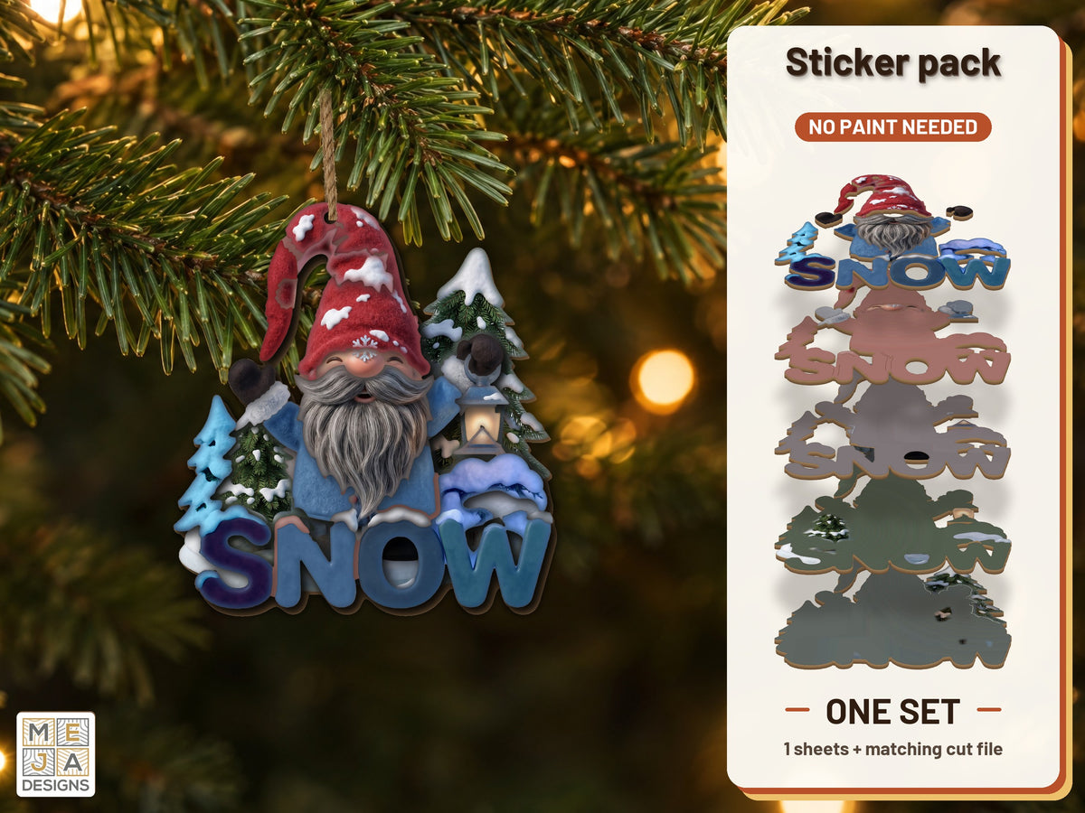 Let It Snow Gnome Ornament sticker pack: the printed sticker pack