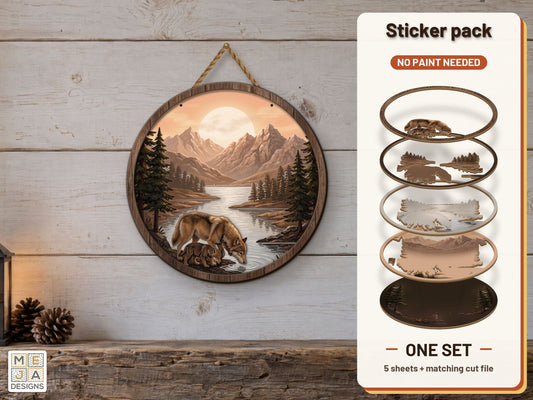 Wolf Family Lake Sign sticker pack: the printed sticker pack