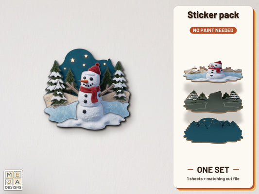 Marshmallow Snowman Pine Scene sticker pack: the printed sticker pack
