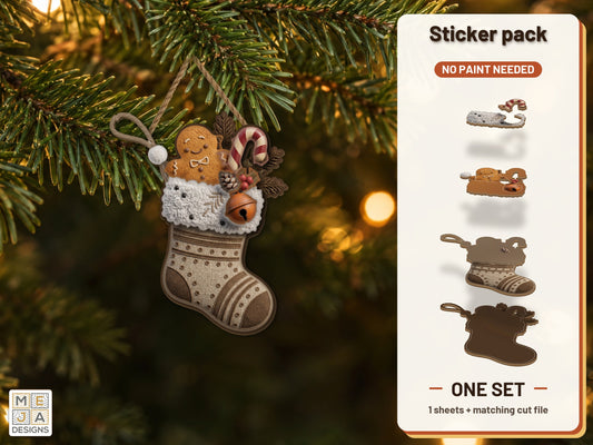 Gingerbread Christmas Stocking Ornament sticker pack: the printed sticker pack