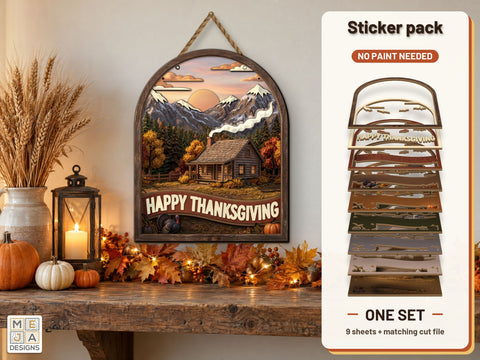 Mountain Thanksgiving Cabin Sign Sticker Pack