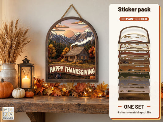 Mountain Thanksgiving Cabin Sign sticker pack: the printed sticker pack