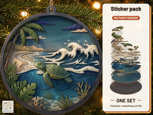 Sea Turtle Beach Ornament sticker pack: the printed sticker pack