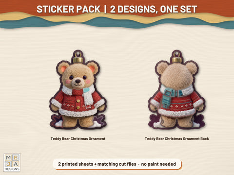 Two-Sided Teddy Bear Christmas Ornament Sticker Pack