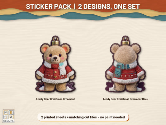 Two-Sided Teddy Bear Christmas Ornament sticker pack: the printed sticker pack