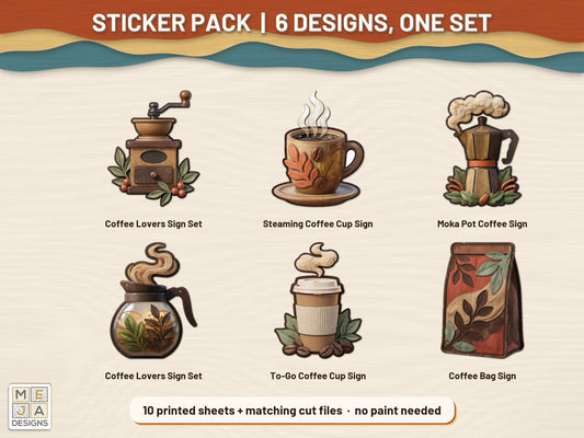 Coffee Lover's Layered Sign Set sticker pack: the printed sticker pack