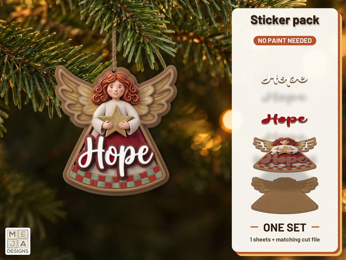 Rustic Hope Angel Ornament sticker pack: the printed sticker pack