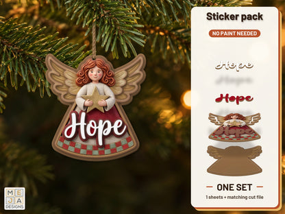 Rustic Hope Angel Ornament sticker pack: the printed sticker pack
