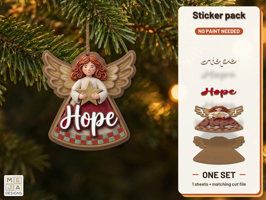 Rustic Hope Angel Ornament sticker pack: the printed sticker pack