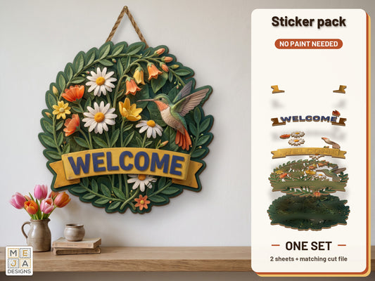 Hummingbird Wildflower Welcome Sign sticker pack: the printed sticker pack
