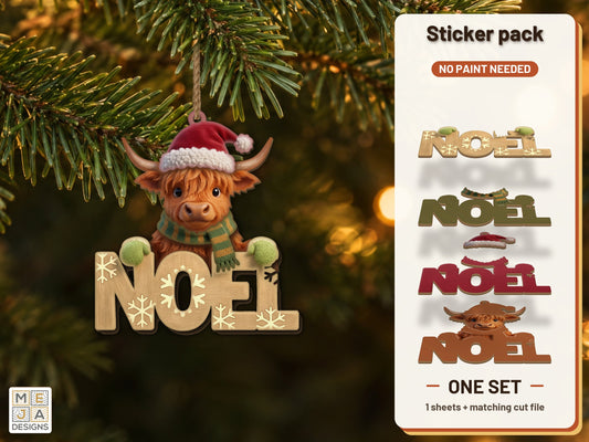 Highland Cow Noel Ornament sticker pack: the printed sticker pack