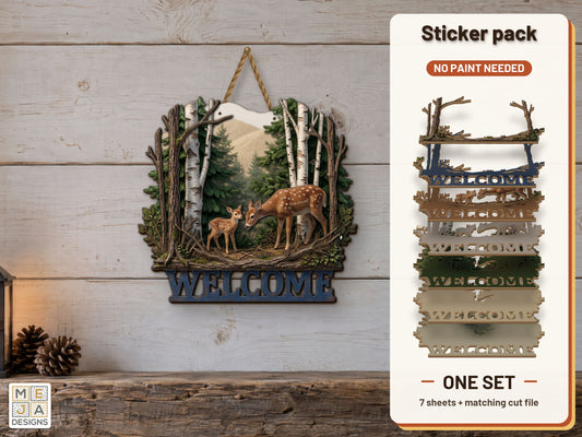Deer Forest Welcome Sign sticker pack: the printed sticker pack